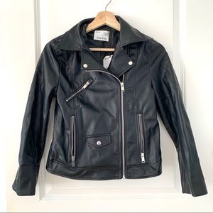 Zara Girls Black Faux Leather Biker Jacket